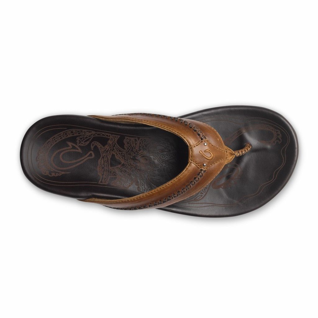 Olukai Men's Mea Ola Flip Flop - Tan / Dark Java US682-503